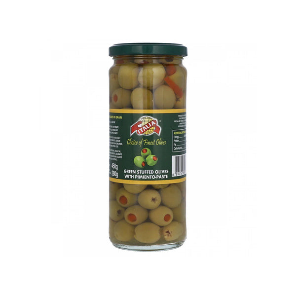 Italia Olives Green Stuffed With Pimiento Paste 450Gm