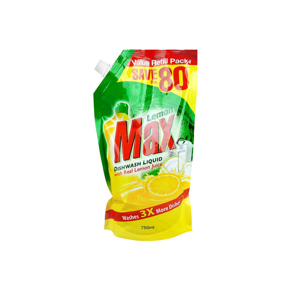Max Lemon Dishwash Liquid Refill Pouch 750ml